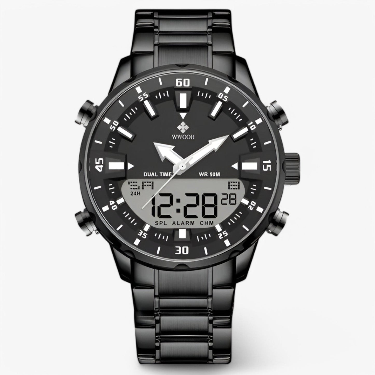 Military Chronograph Watch Stainless Steel Tactical Analog Wristwatch