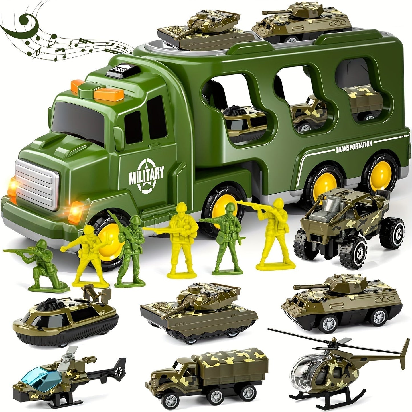 Military Toy Truck Set Kids Army Vehicles Soldiers Playset 14 in 1