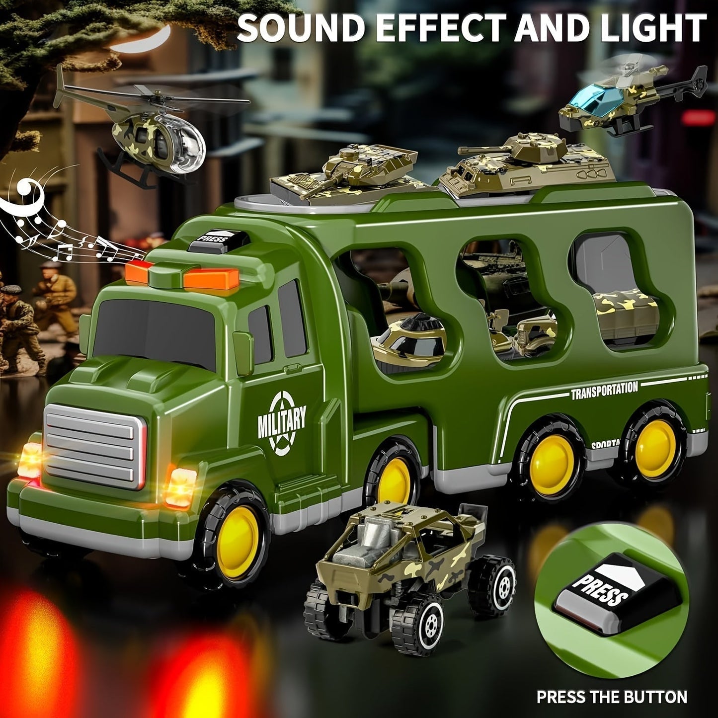 Military Toy Truck Set Kids Army Vehicles Soldiers Playset 14 in 1