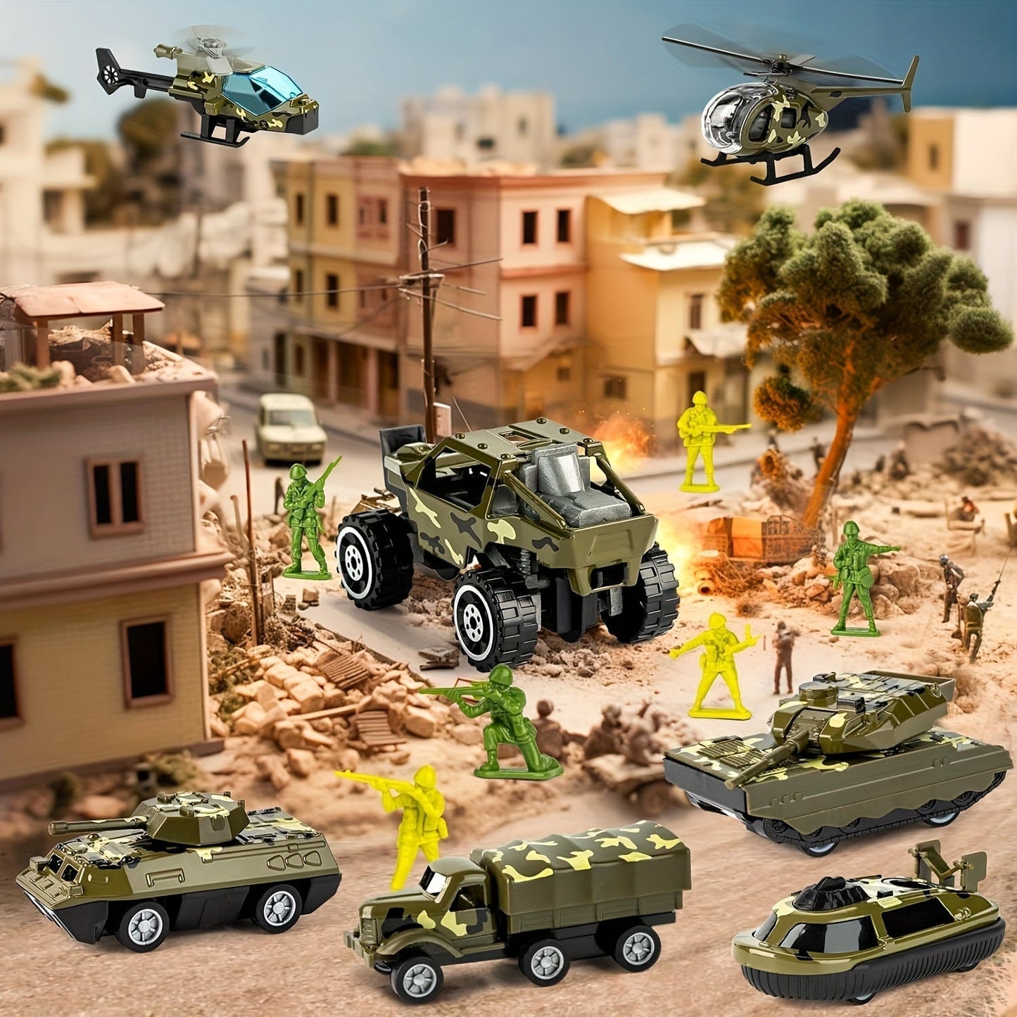 Military Toy Truck Set Kids Army Vehicles Soldiers Playset 14 in 1