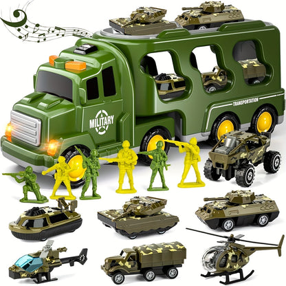 Military Toy Truck Set Kids Army Vehicles Soldiers Playset 14 in 1