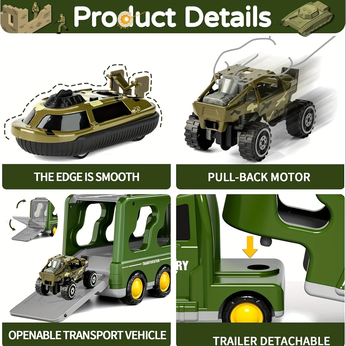 Military Toy Truck Set Kids Army Vehicles Soldiers Playset 14 in 1