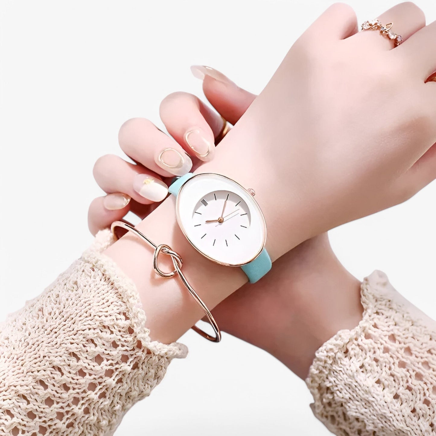Minimalist Womens Leather Watch Slim Strap Quartz Wristwatch