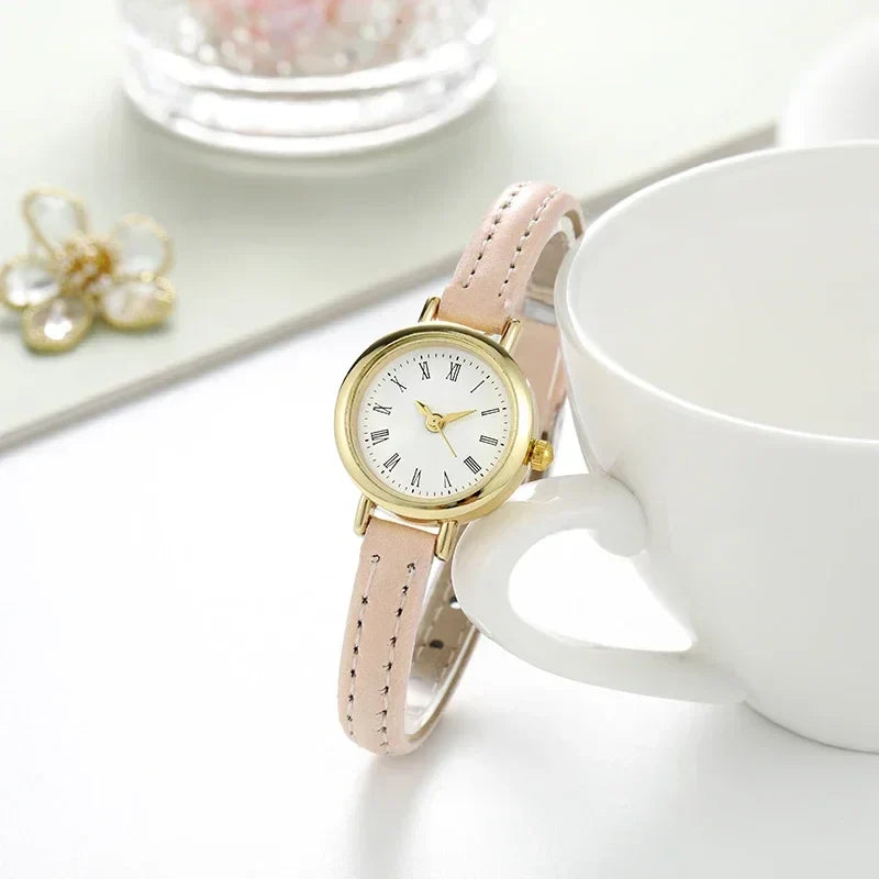 Minimalist Womens Watch PU Leather Strap Quartz Timepiece