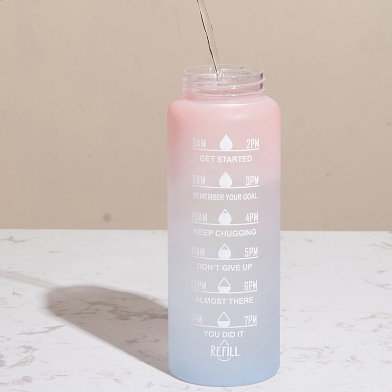 Motivational Water Bottle with Straw and Time Marker