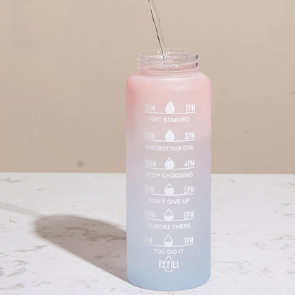 Motivational Water Bottle with Straw and Time Marker