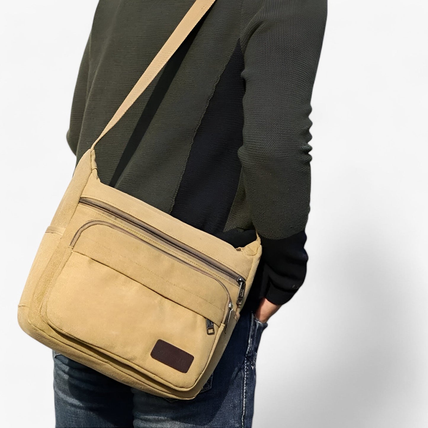 Multifunctional Canvas Shoulder Bag for Men Large Capacity Everyday Carry