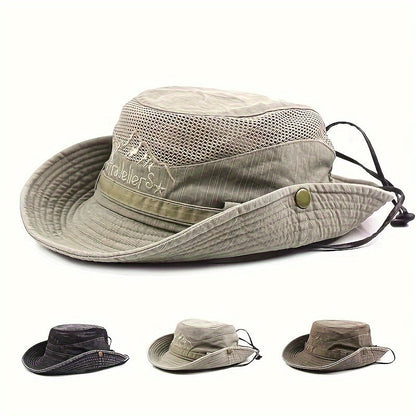 Outdoor Sun Hat Breathable Mesh Wide Brim Adjustable Chin Strap