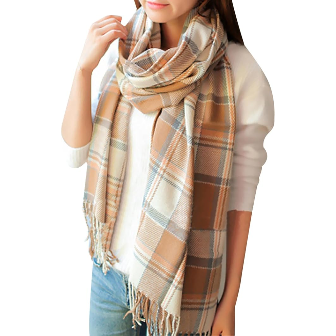 Oversized Plaid Winter Scarf Soft Chunky Wrap Shawl for Warmth and Everyday Style