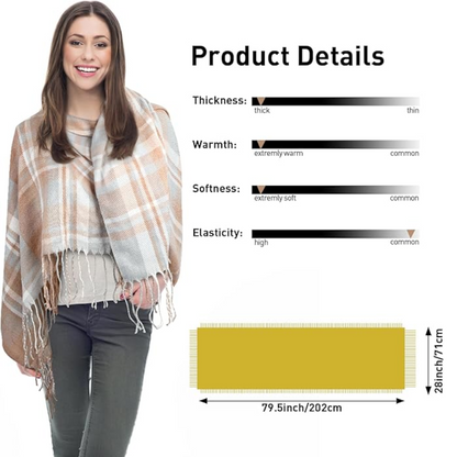 Oversized Plaid Winter Scarf Soft Chunky Wrap Shawl for Warmth and Everyday Style