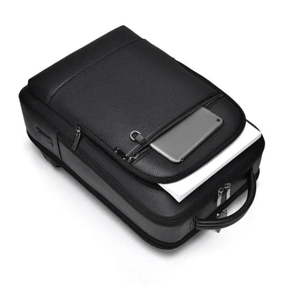 PU Leather Laptop Backpack USB Charging Travel Work Daily Carry 15.6 Inch Black