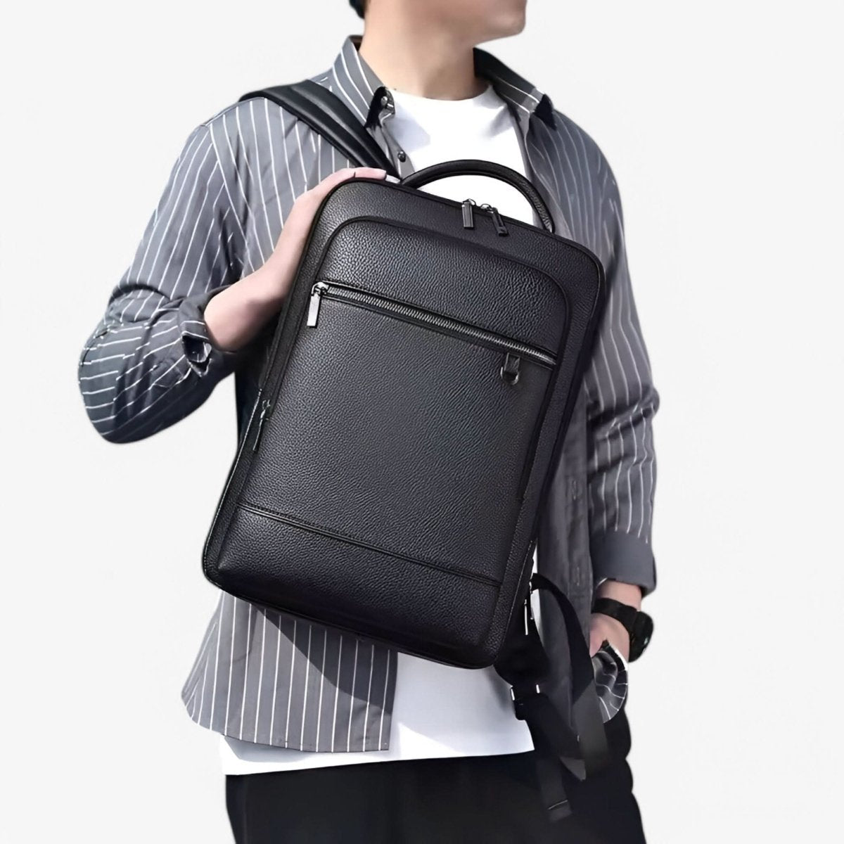 PU Leather Laptop Backpack USB Charging Travel Work Daily Carry 15.6 Inch Black