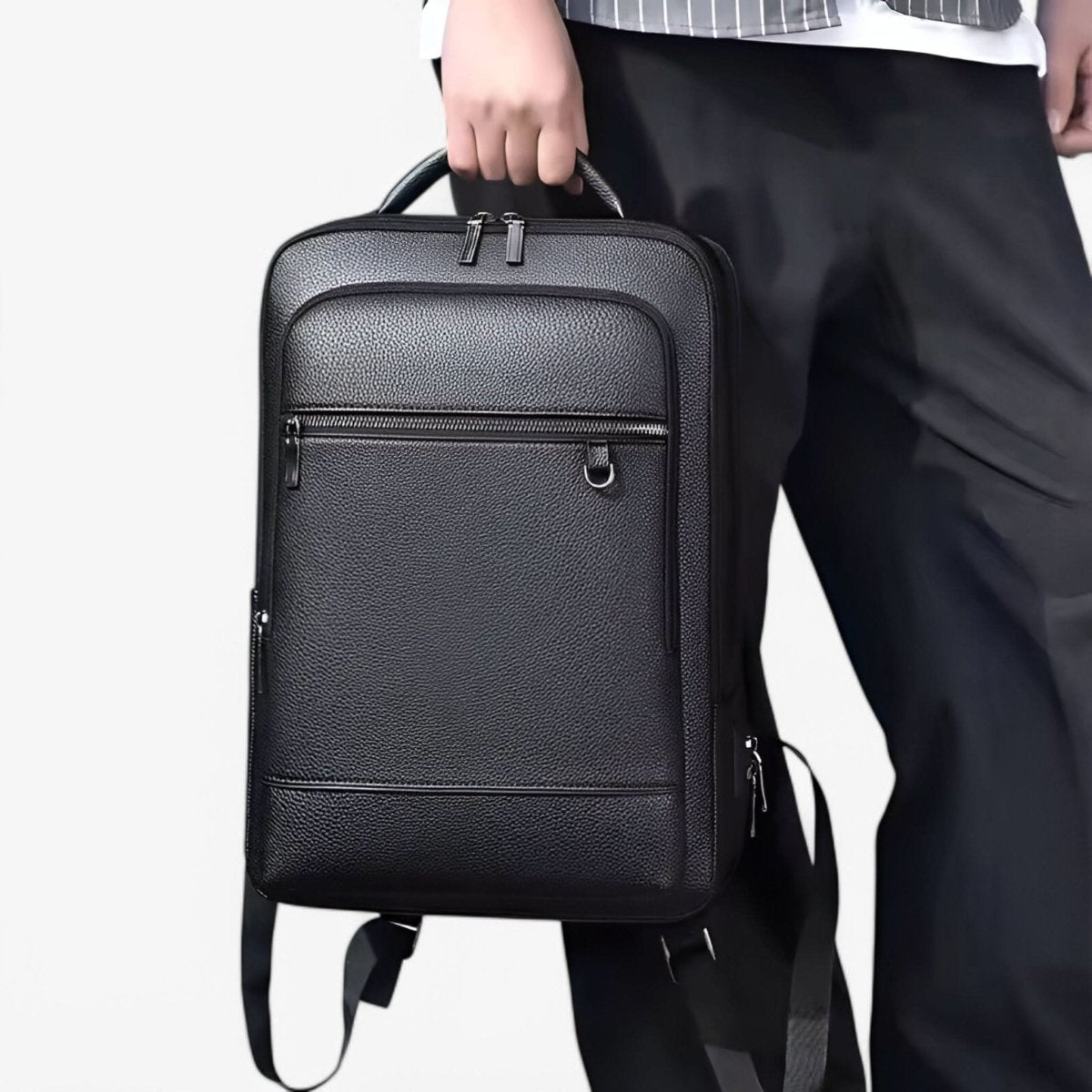 PU Leather Laptop Backpack USB Charging Travel Work Daily Carry 15.6 Inch Black