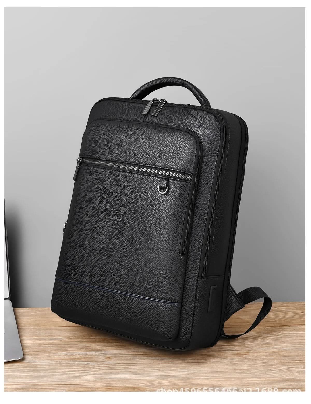 PU Leather Laptop Backpack USB Charging Travel Work Daily Carry 15.6 Inch Black