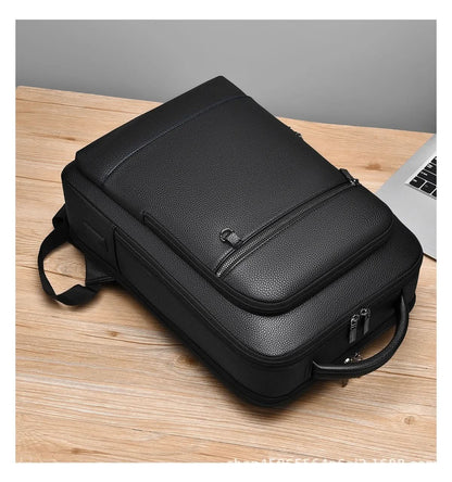 PU Leather Laptop Backpack USB Charging Travel Work Daily Carry 15.6 Inch Black