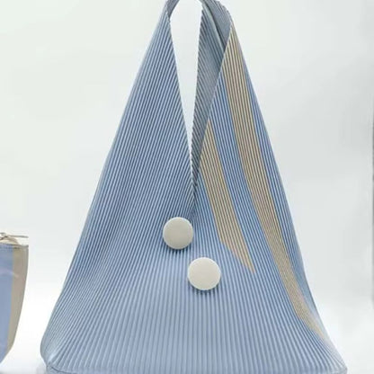 Pleated Tote Bag Triangle Shape Spacious Interior Button Closure