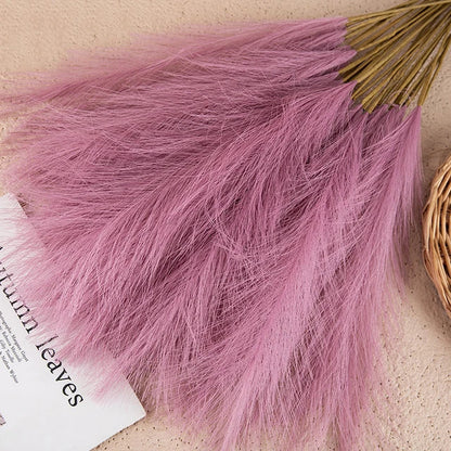 Plush Pampas Artificial Flowers Beige - Decorative Indoor Home Decor Silk Grass