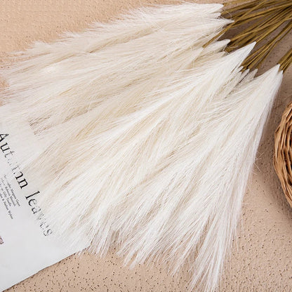 Plush Pampas Artificial Flowers Beige - Decorative Indoor Home Decor Silk Grass