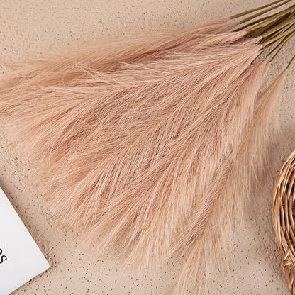 Plush Pampas Artificial Flowers Beige - Decorative Indoor Home Decor Silk Grass