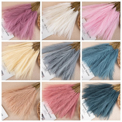 Plush Pampas Artificial Flowers Beige - Decorative Indoor Home Decor Silk Grass