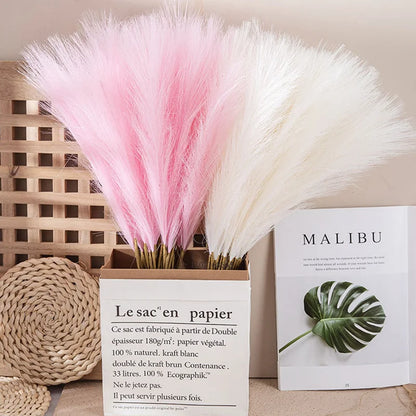Plush Pampas Artificial Flowers Beige - Decorative Indoor Home Decor Silk Grass