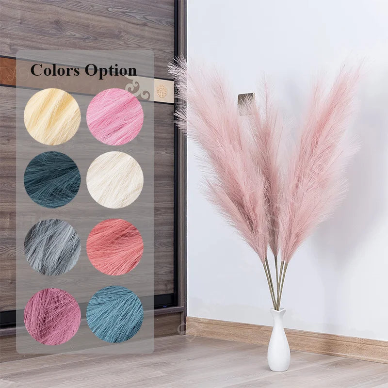 Plush Pampas Artificial Flowers Beige - Decorative Indoor Home Decor Silk Grass