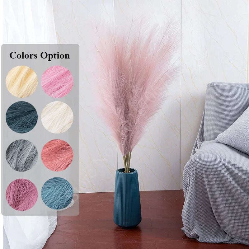 Plush Pampas Artificial Flowers Beige - Decorative Indoor Home Decor Silk Grass
