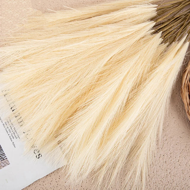 Plush Pampas Artificial Flowers Beige - Decorative Indoor Home Decor Silk Grass