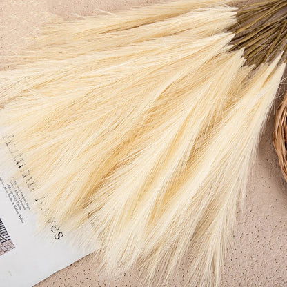 Plush Pampas Artificial Flowers Beige - Decorative Indoor Home Decor Silk Grass