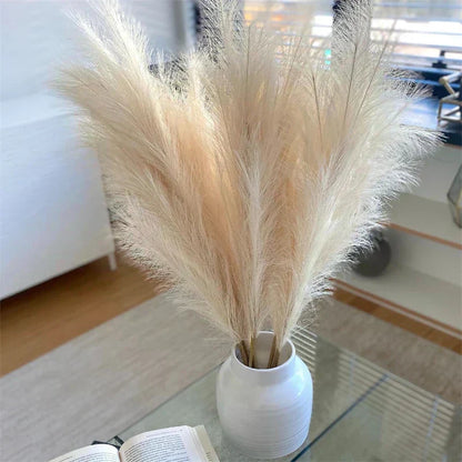 Plush Pampas Artificial Flowers Beige - Decorative Indoor Home Decor Silk Grass