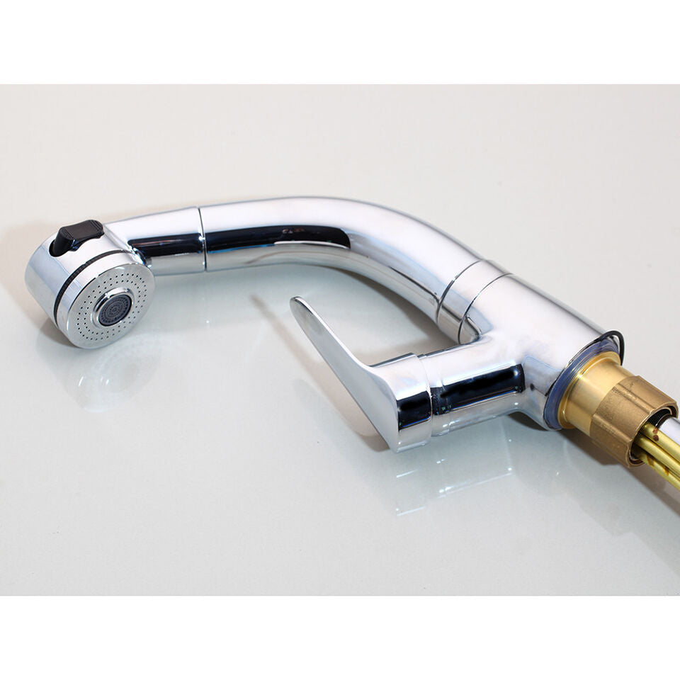 Pull Out Bathroom Faucet Brass Mixer Tap Adjustable Spray Modern Sink Fixture