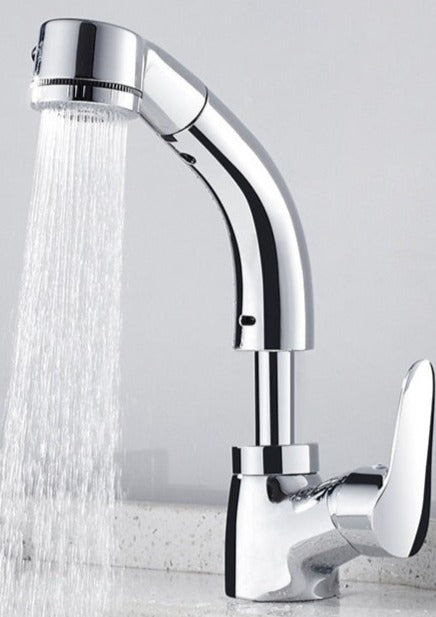 Pull Out Bathroom Faucet Brass Mixer Tap Adjustable Spray Modern Sink Fixture
