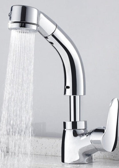 Pull Out Bathroom Faucet Brass Mixer Tap Adjustable Spray Modern Sink Fixture
