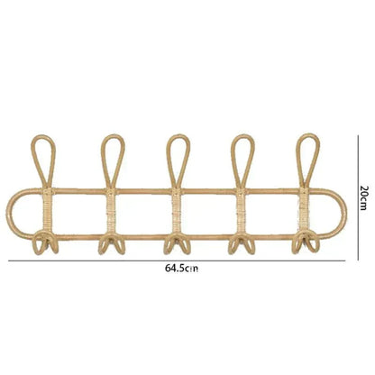 Rattan Wall Coat Rack 5 Hook Hanging Organizer Storage