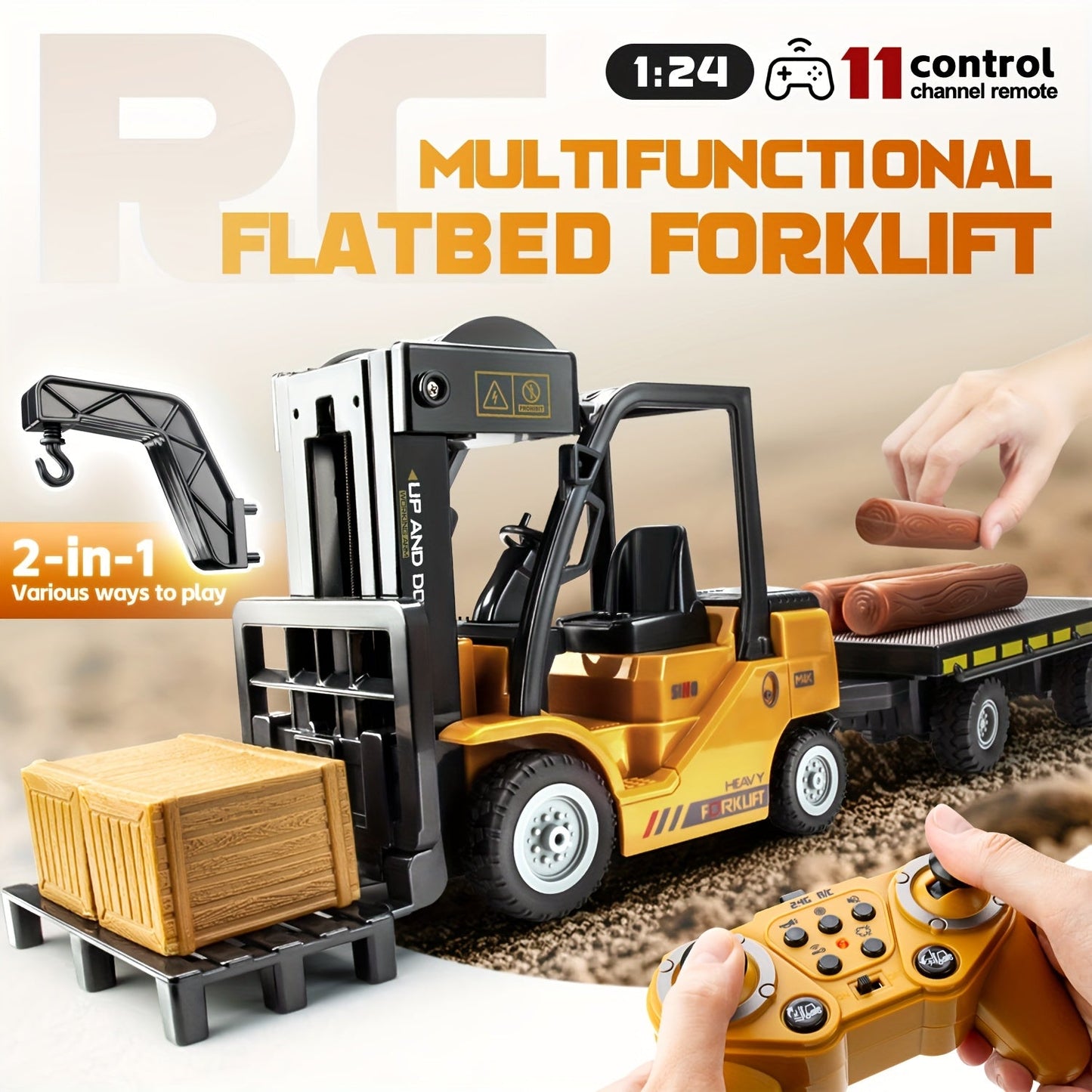 Remote Control Forklift Toy 1 24 Scale Truck With Trailer Lights