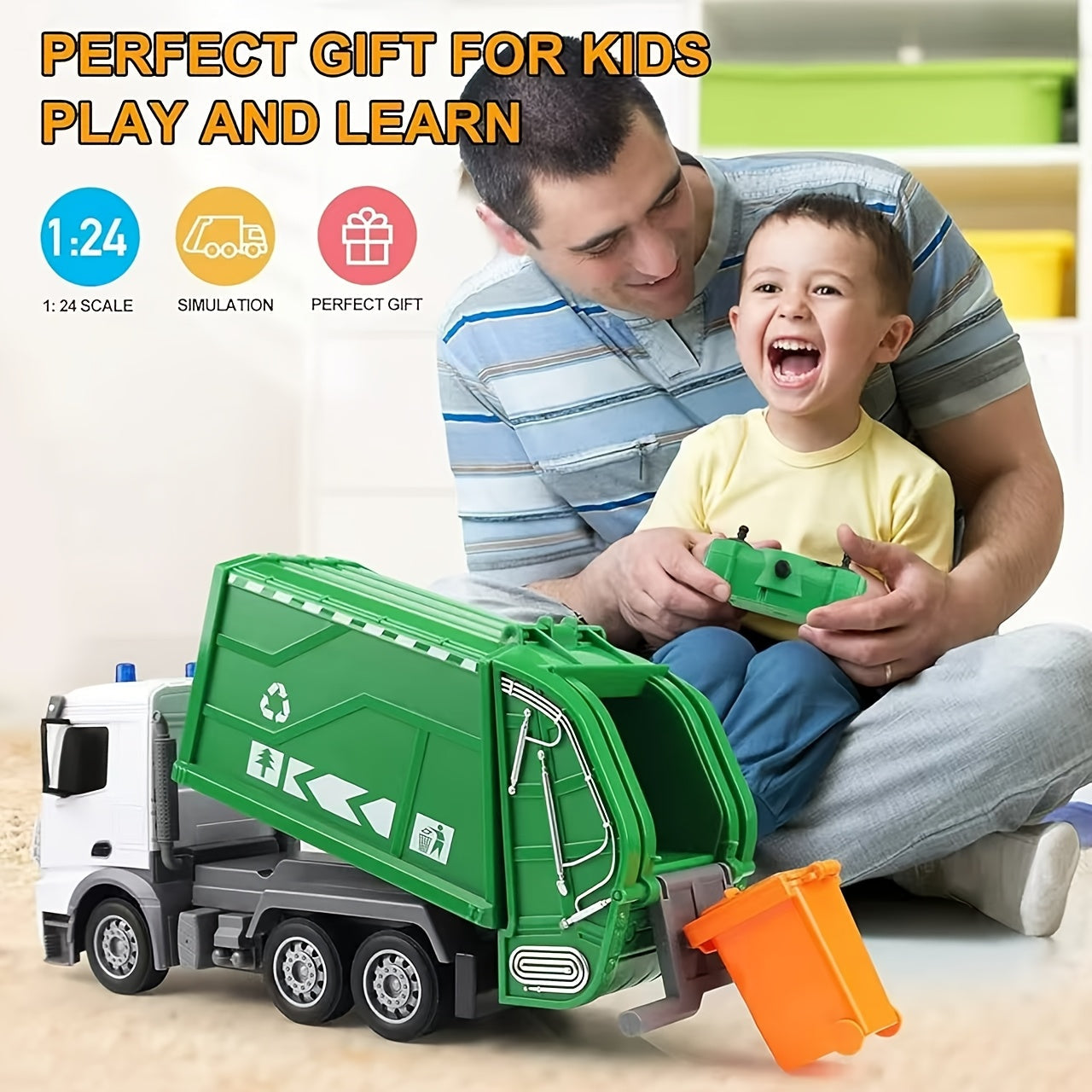Remote Control Garbage Truck Toy Lights Sound Moving Loader Vehicle