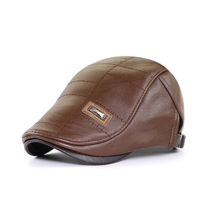Retro Leather Flat Cap Mens Vintage Beret Hat Adjustable Classic Casual Fashion Cap