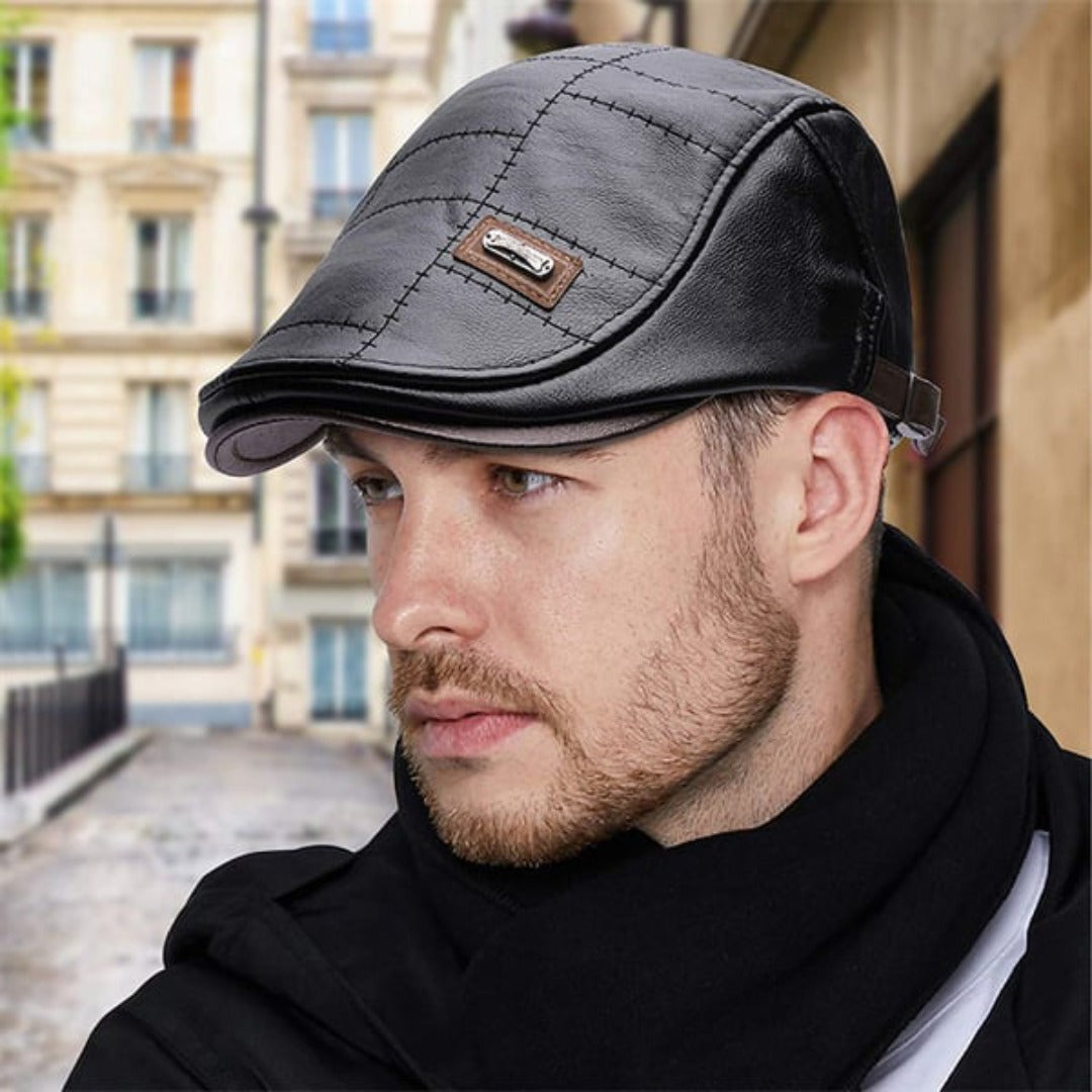 Retro Leather Flat Cap Mens Vintage Beret Hat Adjustable Classic Casual Fashion Cap