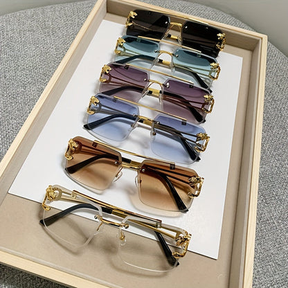 Rimless Square UV400 Sunglasses Luxury Metal Frame