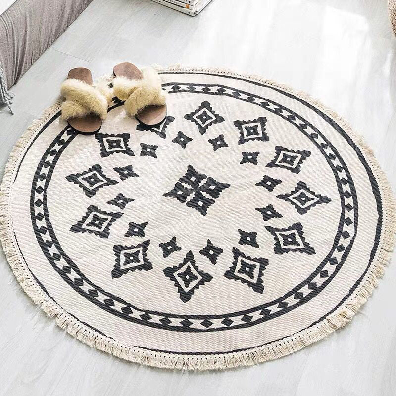 Round Non Slip Geometric Area Rug Modern Bedroom Floor Mat Soft Decorative Carpet