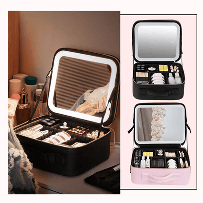 Travel Makeup Bag LED Mirror Waterproof Organizer Case