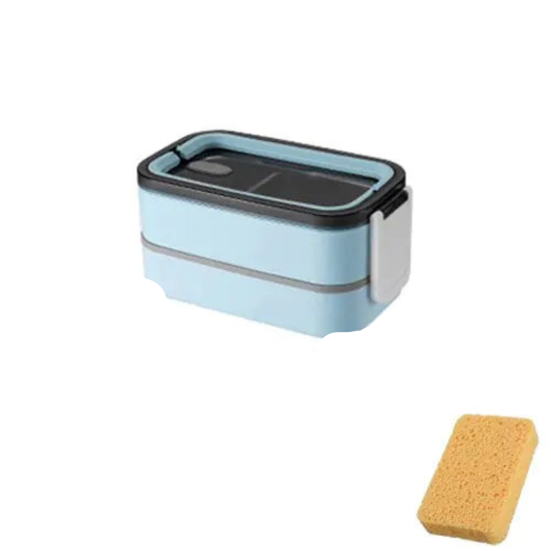 Two Tier Compact Lunch Box with Secure Clip Leak Resistant Food Storage Container