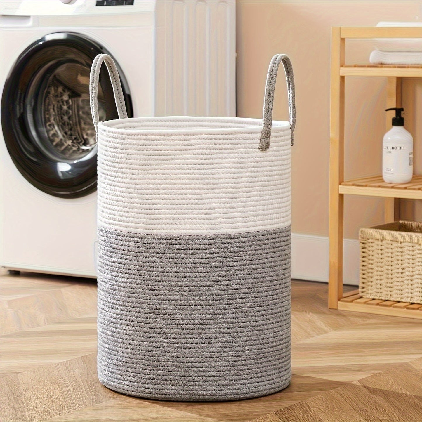 Two Tone Laundry Basket Large Capacity Storage Hamper Woven Fabric