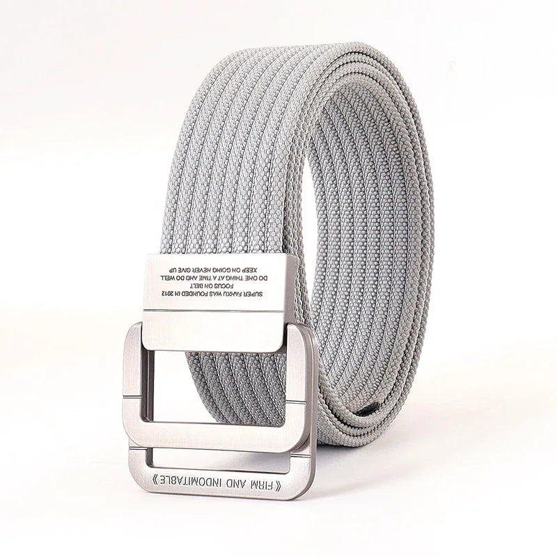 Unisex Canvas Belt Double Ring Buckle Adjustable Waist Strap