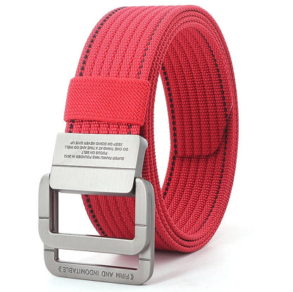Unisex Canvas Belt Double Ring Buckle Adjustable Waist Strap