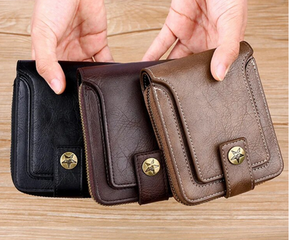 Vintage Leather Wallet with Card Holder Coin Pocket and Zip Closure