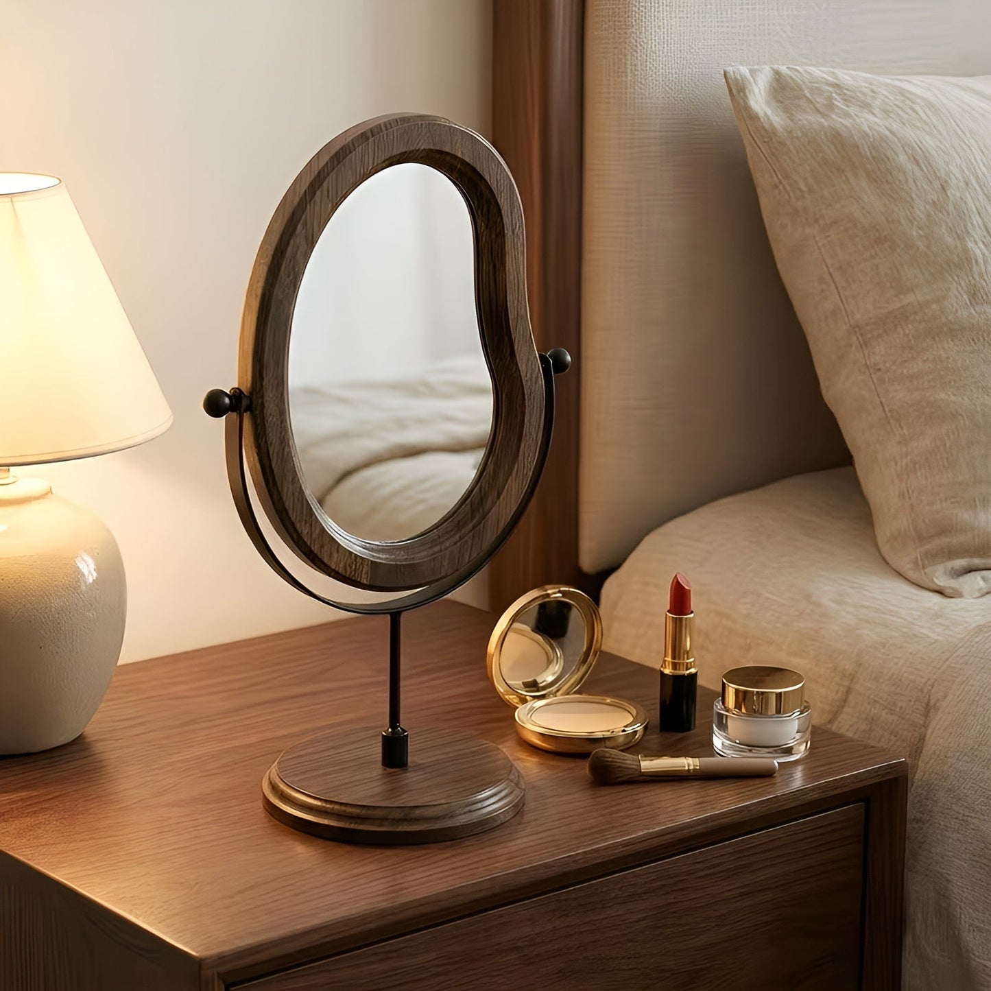 Vintage Wooden Makeup Mirror Rotating Vanity Table Mirror