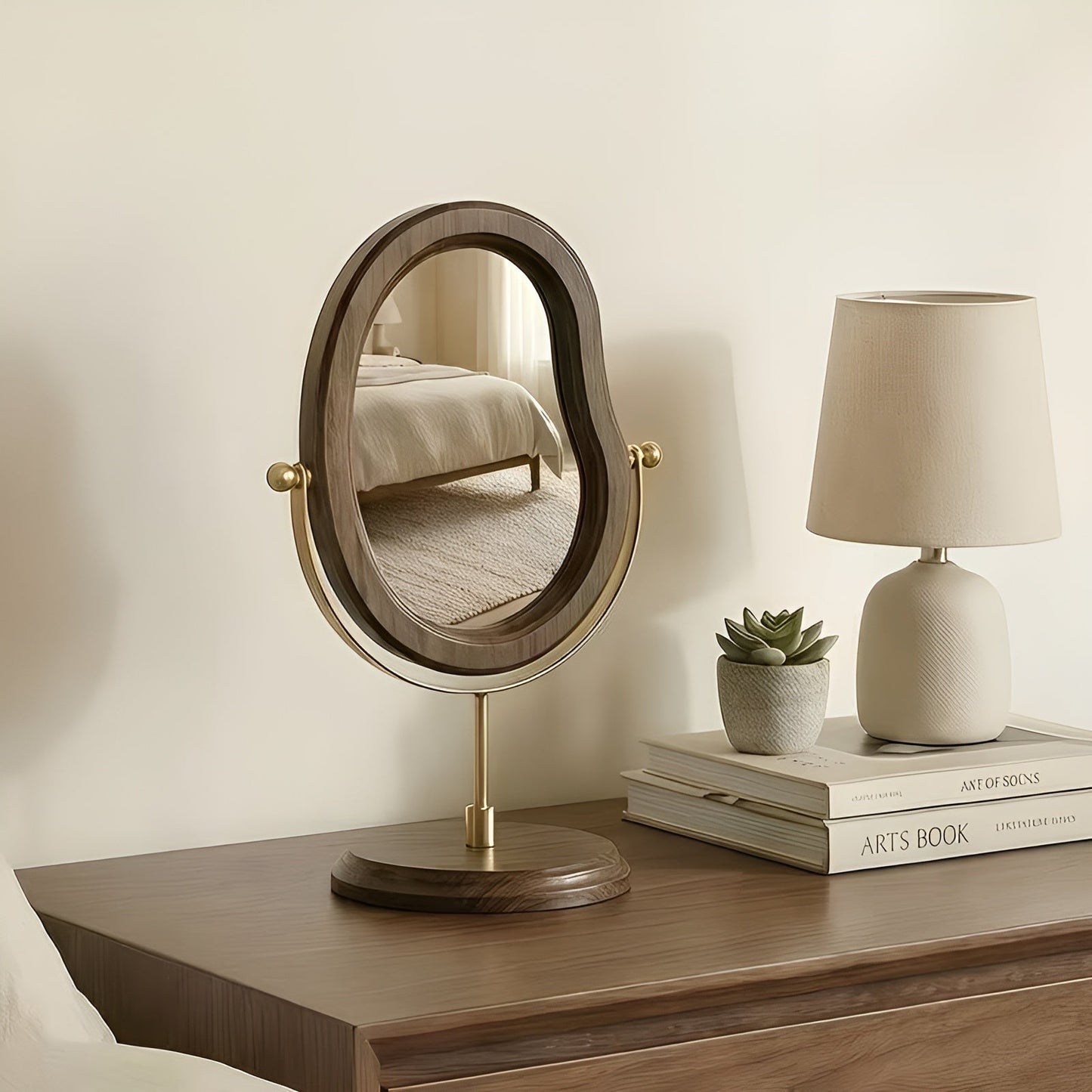 Vintage Wooden Makeup Mirror Rotating Vanity Table Mirror