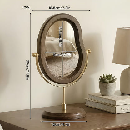 Vintage Wooden Makeup Mirror Rotating Vanity Table Mirror