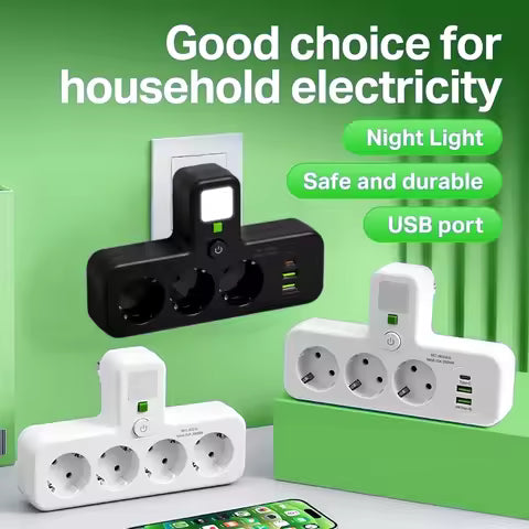 Wall Mounted Power Strip USB Type C Multi Socket Extension